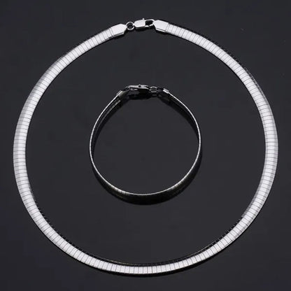 Trendy Women Jewelry Set Silver Gold Stainless Steel Choker Necklace Bracelet Set Suits