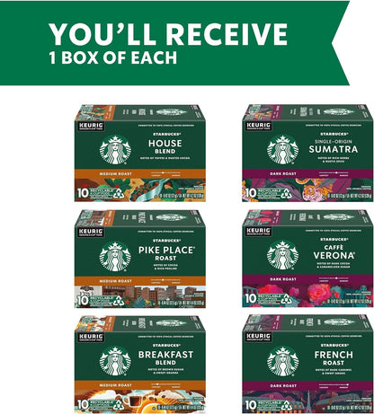 K-Cup Coffee Pods—Medium & Dark Roast Variety Pack for Keurig Brewers—100% Arabica—6 boxes (60 pods total)
