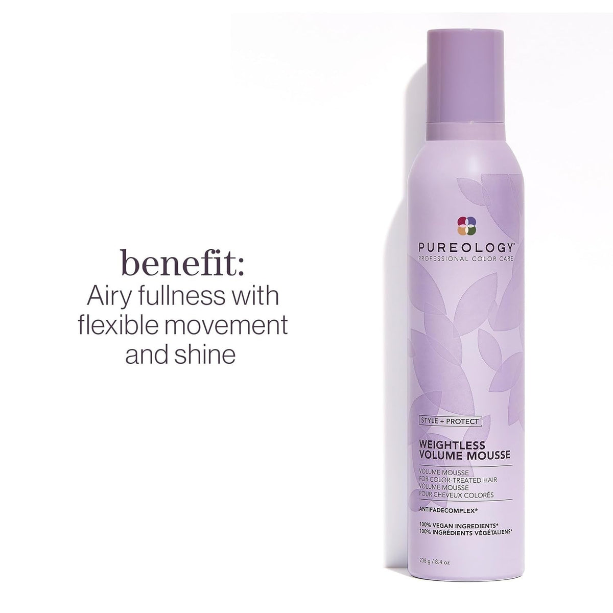 Pureology | Clean Volume Weightless Mousse | All-Day Root Lift | for Fine, Color Treated Hair | Vegan