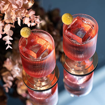 Vintage Art Deco Ribbed Goblet Cocktail Glasses with Stem | Set of 4 | 10 Oz Short Stemmed Crystal Tumblers for Drinking Classic Whiskey, Gin, Vodka Bar Drinks