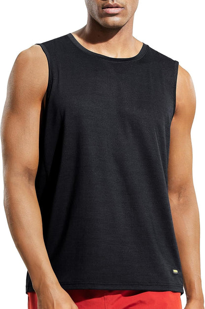 Men’S Sleeveless Tank Top Dry Fit Workout Muscle Tee Shirt for Running Athletic Gym Sports Training, Moisture Wicking