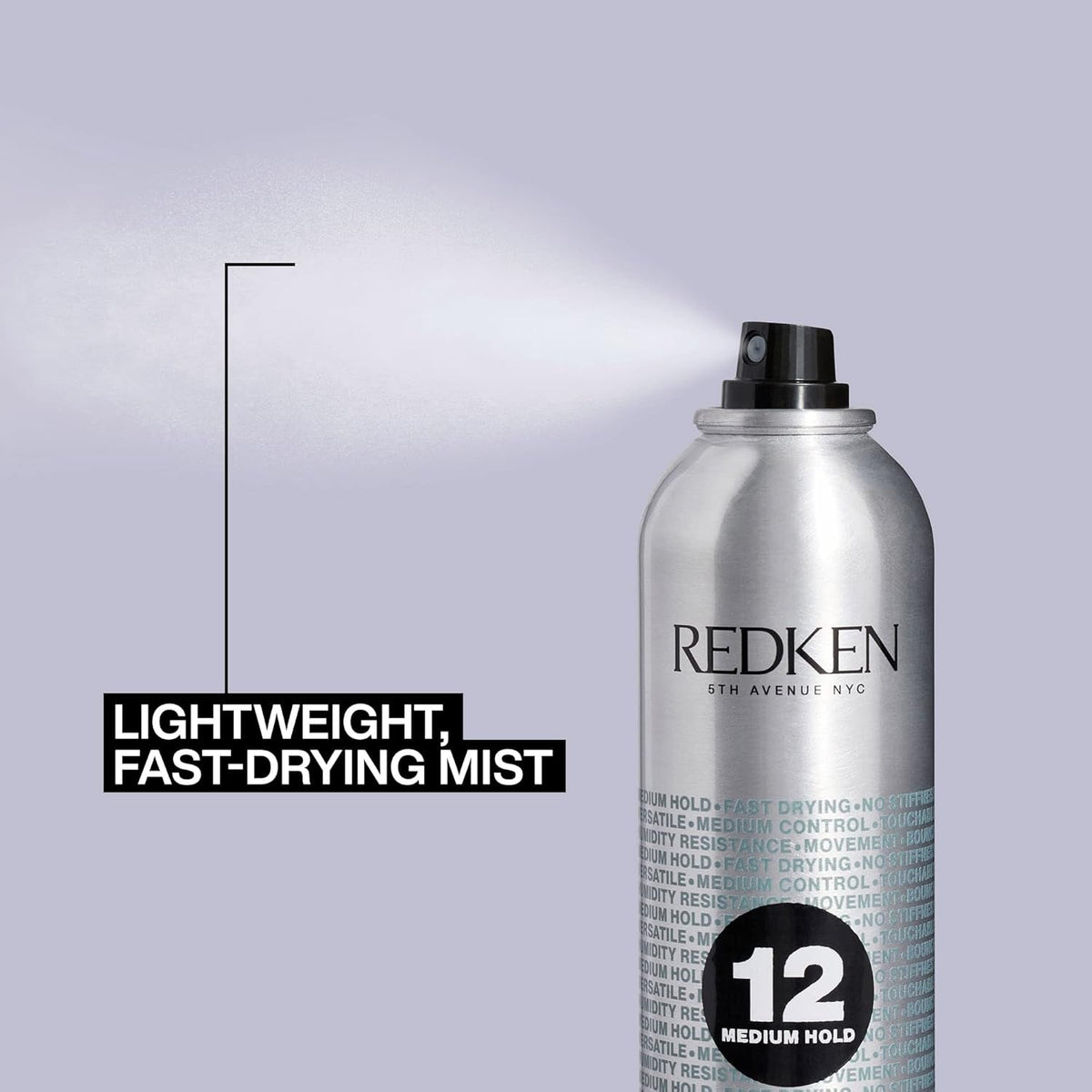 Redken Brushable Hairspray 12 for All Hair Types - Protects against Frizz and Humidity with Flexible Medium Hold with Natural Finish