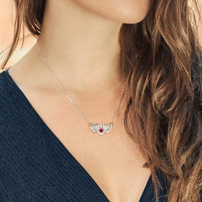 925 Silver and 10K Yellow Gold Red Created Ruby White Moissanite and White Lab Grown Diamond Heart Shape Pendant Necklace for Women (0.77 Cttw, with 18 Inch Chain)