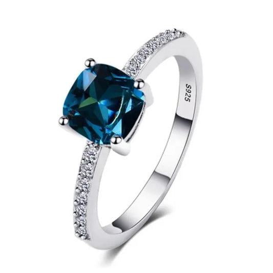 1Pcs Simple Style Micro-inlaid Zircon Sapphire Color Treasure Square Diamond Ring For Women Jewelry Gift