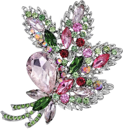 Big Large Brooch Pin Austrian Crystal Leaf Shape Bouquet Rhinestone Scarf Decoration Wreath Cloth Brooches Pins for Women Girls