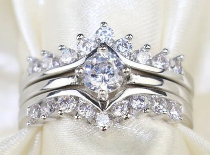 Round 5mm 1CT CZ Bridal Sets 10KT White Gold Filled Women's Wedding Ring 3 in 1  Band Gifts Sz 5-10