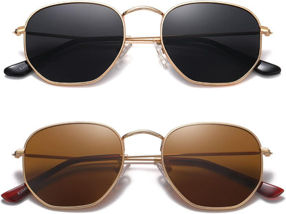 Polarized Hexagon Sunglasses for Women Men Polygon Square Sun Glasses UV400 Protection Metal Frame