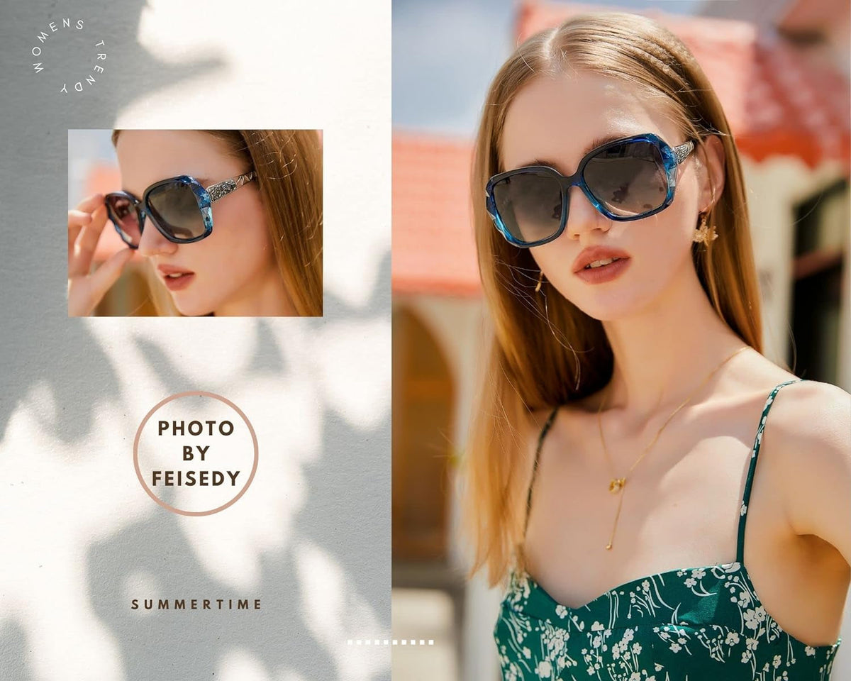 Polarized Women Square Sunglasses Sparkling Composite Shiny Frame B2289