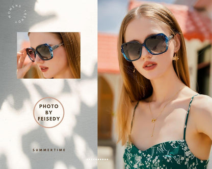 Polarized Women Square Sunglasses Sparkling Composite Shiny Frame B2289