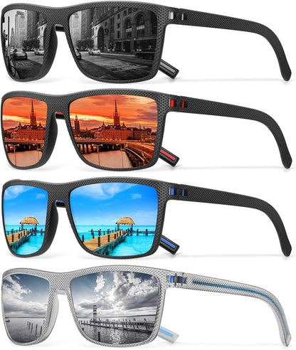 Square Polarized Sunglasses for Men Vintage Style Driving Travel Sun Glasses Lightweight Frame UV Protection Goggles