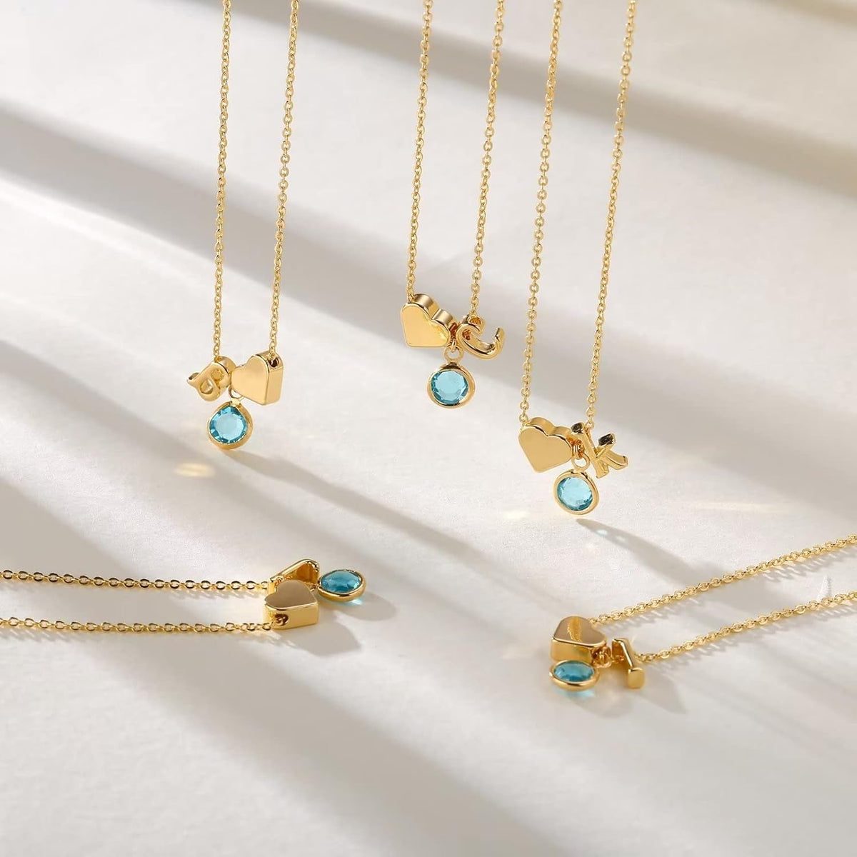Initial Birthstone Necklace for Women, 14K Gold Plated Heart Initial Necklace Birthstone Necklace Heart Initial Birthstone Pendant Necklace Family Birthstone Necklace Birthday Gifts for Women