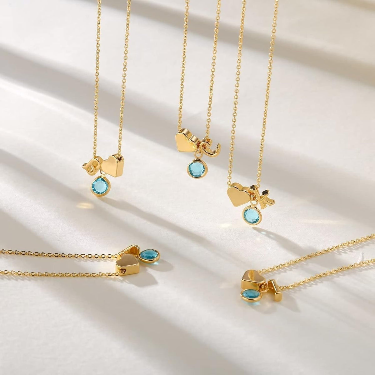 Initial Birthstone Necklace for Women, 14K Gold Plated Heart Initial Necklace Birthstone Necklace Heart Initial Birthstone Pendant Necklace Family Birthstone Necklace Birthday Gifts for Women
