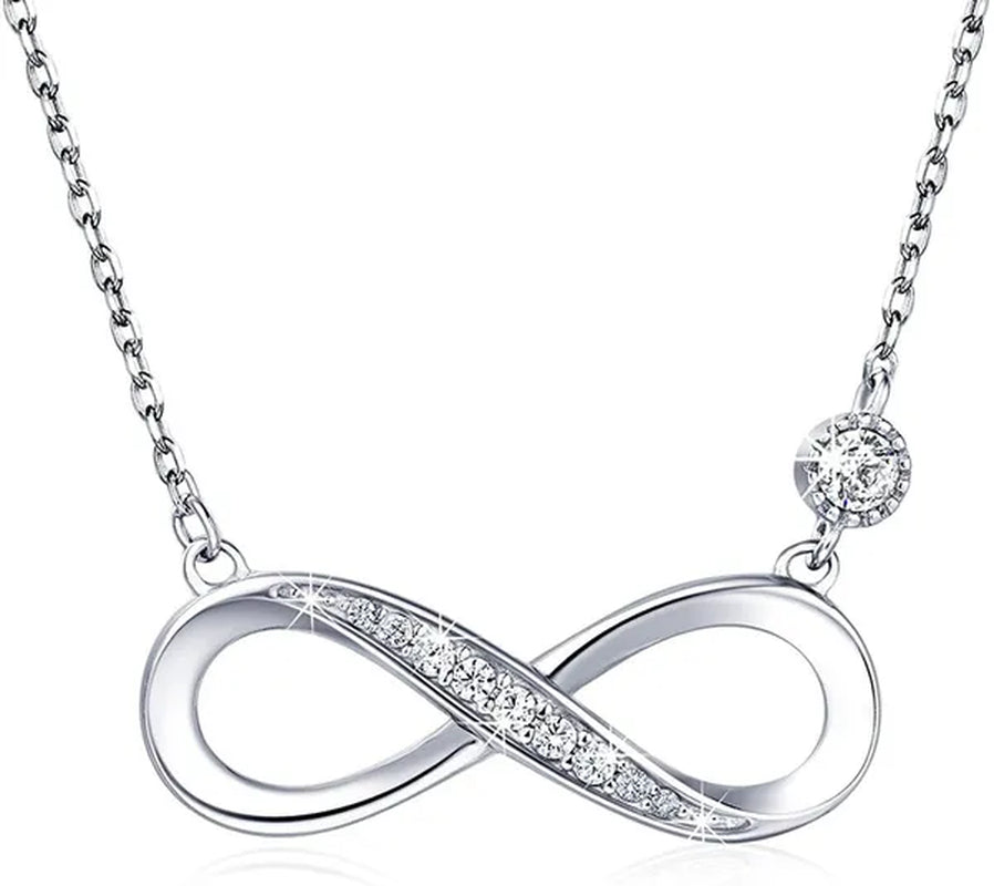 925 Sterling Silver Necklace –“Forever Love” Infinity Heart Love Pendant White Gold Plated Diamond Women Necklace Gift for for Women Girls Valentine's Day Mother's Day