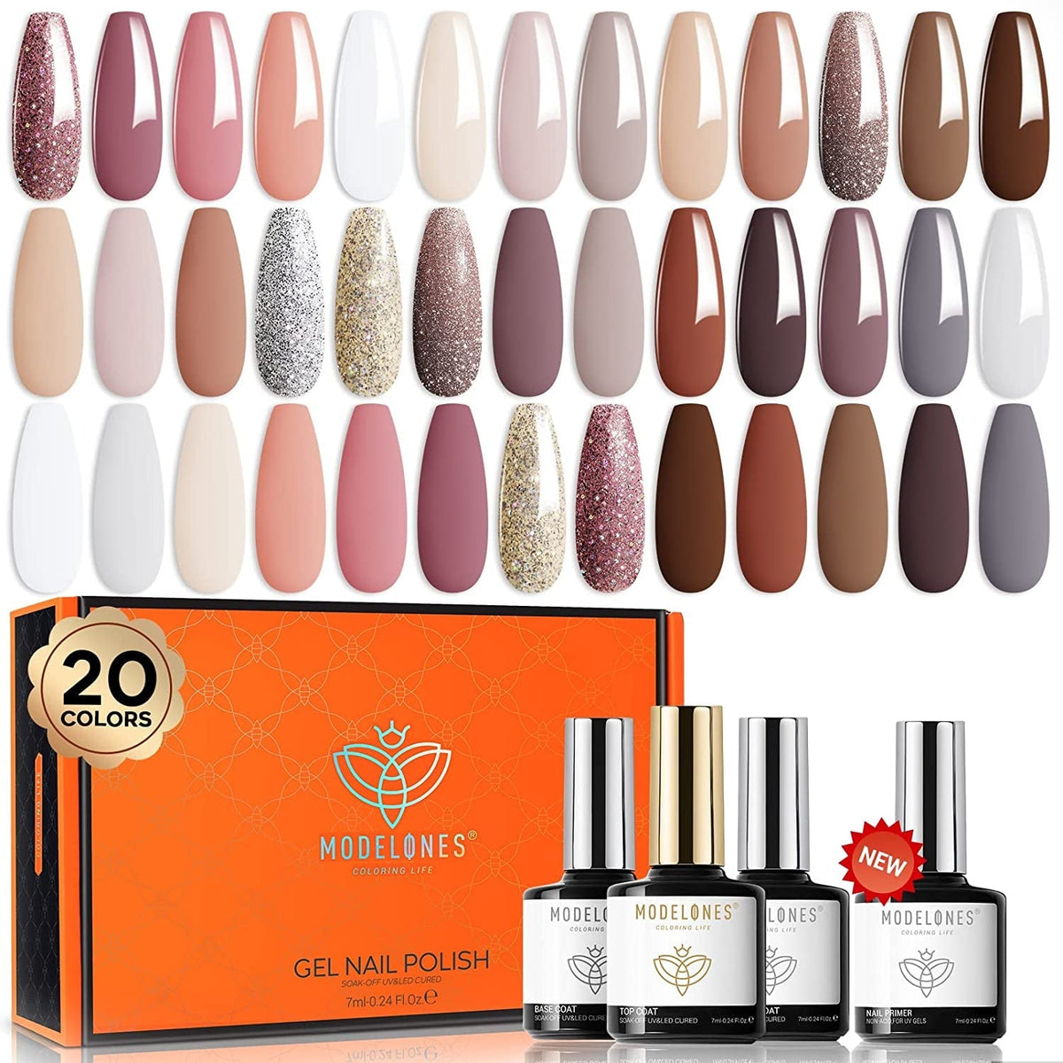 32Pcs Gel Nail Polish Set, 28 Colors 7ML Gel Polish Set with Glitter & Glossy & Matte Gel Top + Base Coat Pastel Macaron Colors, 2024 Spring Gel Polish Kit Trendy Nail Art for Women Girls