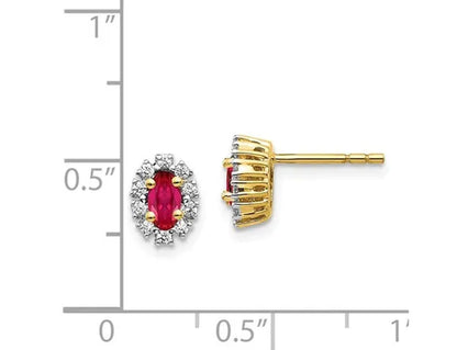 2/3 Carat (ctw) Ruby Post Halo Earrings in 14K Yellow Gold with 1/5 Carat (ctw) Diamonds