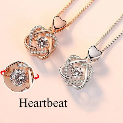 Fashion Romantic Double Heart Diamond Heartbeat Necklace Sapphire Flower Pendant Necklace with Zircon Rose Necklace for Women Engagement Jewelry