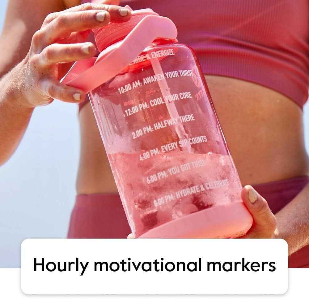64 Oz Motivational Water Bottle with Straw Lid with Time Marker, Half Gallon, Premium Quality BPA Free Tritan Plastic, Pistachio Green