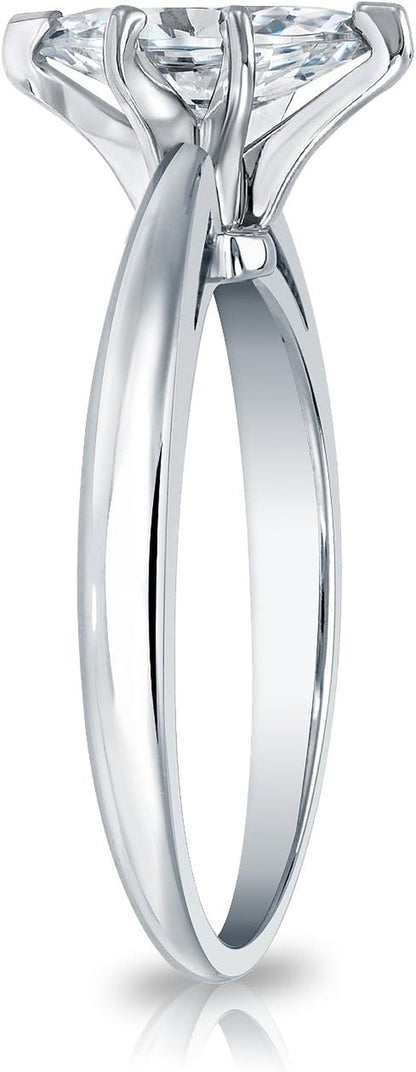 18K White Gold Marquise Diamond Ring V-End Prong (1/4 Cttw, H-I Color, I1-I2 Clarity), Size 4-9