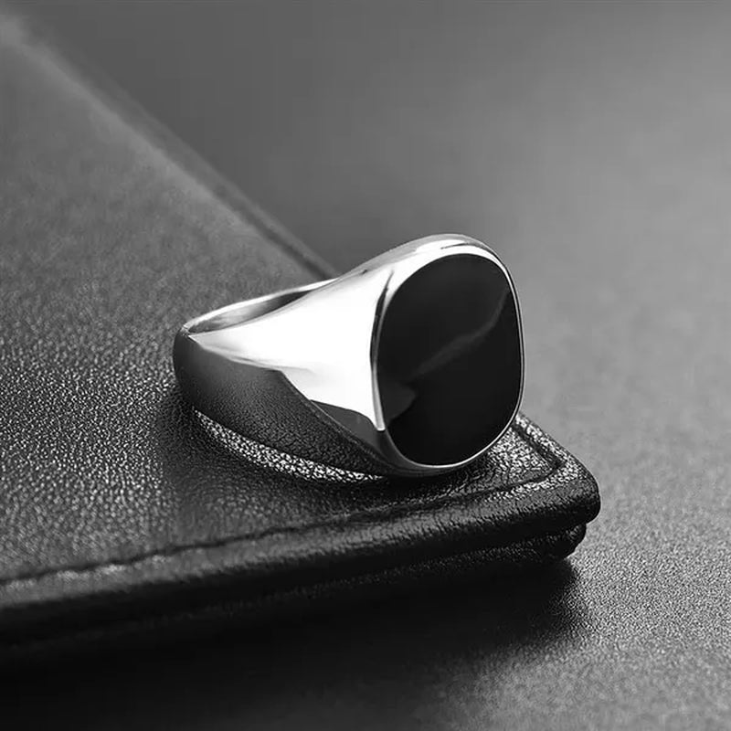 Men's Classic Simple Rounded Square Dripping Oil Stainless Steel Ring Silver Plated Gold Color Groom Wedding Engagement Anniversary Gift Jewelry