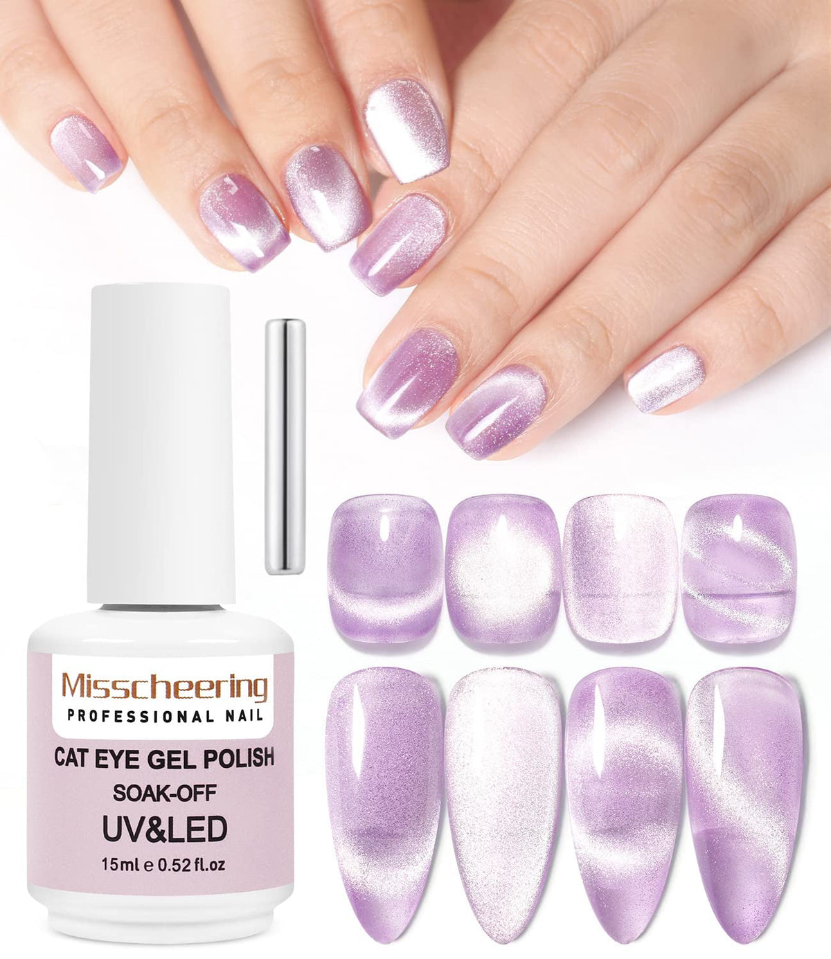 15ml Cat Eye Gel Nail Polish Bright Purple UV Soak Off 9D Wide Magnetic Gel Polish Enamel Lacquer Glitter Velvet Nail Art Varnish (Violet)