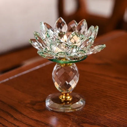 Crystal Glass Lotus  Candle Tea Light Holder Buddhist Candlestick Home Decoration