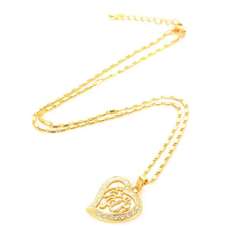Fashion Classic Arab Muslim Islam Totem Allah Allah Heart Diamond Necklace
