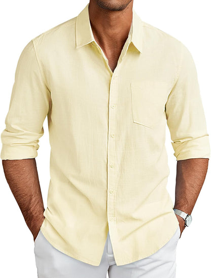 Men'S Long Sleeve Button down Shirts Casual Cotton Linen Shirts Summer Beach Shirt with Pocket