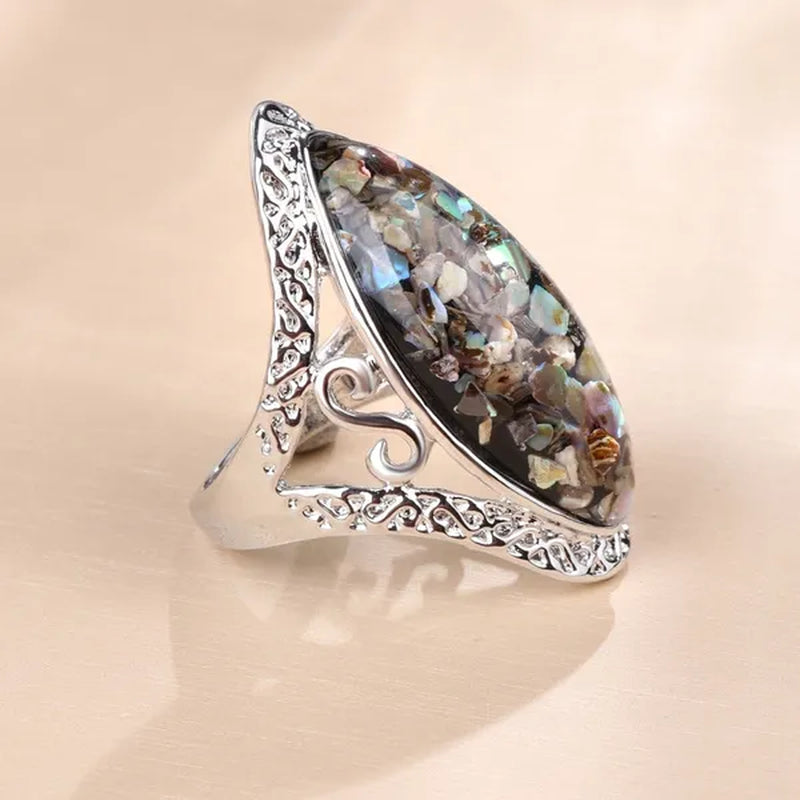 Vintage Jewelry Magic Natural Shell Silver Ring Ancient Silver Carved Big Ring Couple Antique Jewelry  Sterling Silver Bride Wedding Engagement Vintage Men Ring Gift Aneis Feminino Bijoux