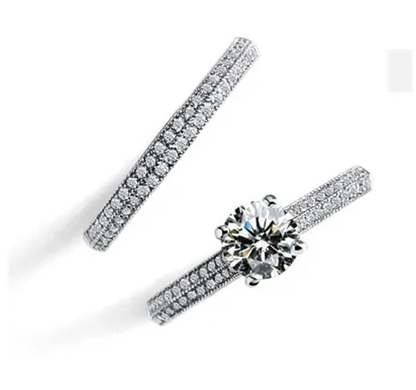 1ct Diamond White Sapphire Wedding Engagement Rings Set Women Bridal Jewelry Gifts (Black,Rose Gold,Silver,Gold)