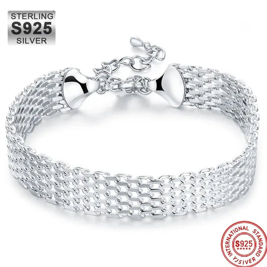 Hot New 925 Sterling Silver Bracelets for Women Exquisite Fashion Weaving Chain Fashion Wedding Party Gifts Jewelry