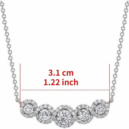 Glamorous Genuine 5 Stone 1ct Cz Diamond Pendant Necklace Clavicle Chain Necklace for Women Engagement Wedding Bride Party Jewelry