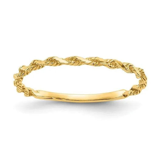 2 mm 14K Yellow Gold Diamond-Cut Textured Rope Band Ring, Size 6
