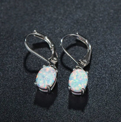 925 Sterling Silver 6*8MM Opal Opal Opal OPAL Ear Hook Earrings