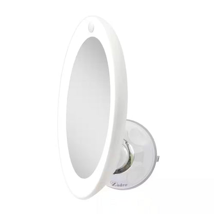 7.75 In. L X 6.5 In. W LED Lighted round Suction Cup Wall Mount 10X Magnification Beauty Makeup Mirror in White