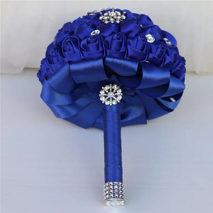 18CM Butterfly Love Diamond Brooch Bridal Bouquet Ribbon Silk Rose Wedding Simulation Flower Bouquet Handmade Bridesmaid Holding Flowers