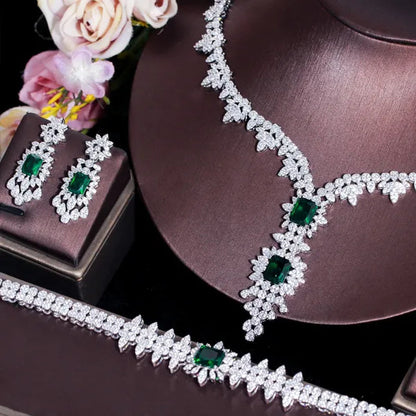 CANDICE High Quality White Gold Plated AAA CZ Women Long Pendant Necklace Earrings Ring Bracelet 4pcs Jewelry Set for Deep V Wedding Party Dress Accessories