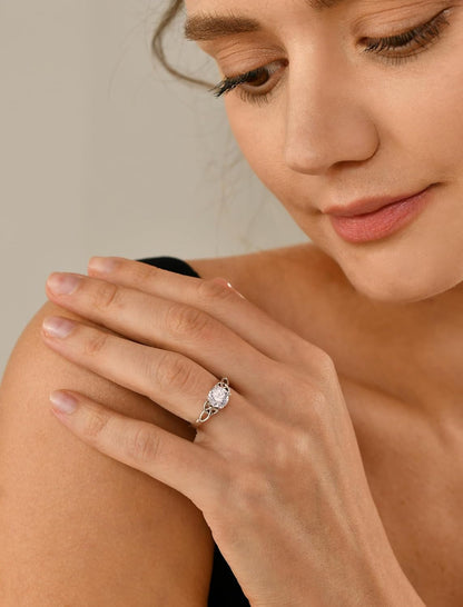Celtic Knot Rings for Women 925 Sterling Silver Birthstones 18K White Gold Plated Statement Rings