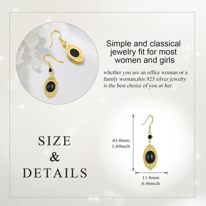 Black Onyx Earrings Sterling Silver Onyx Dangle Earrings Victorian Earrings Vintage Retro Style Earrings Onyx Jewelry Gifts for Women Girls
