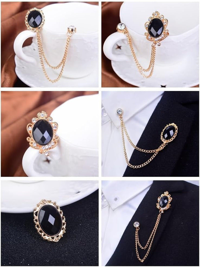 Men'S Gem Tassel Brooch Lapel Pin Elegant Badge Hanging Chains Collar Brooches Pin for Career Suit Tuxedo of Shirts Tie Hat Scarf for Boyfriend Father Birthday