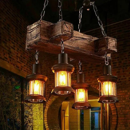 Rustic Hanging Lamp Ceiling Lamp Vintage, Chandelier Wood Hanging Lamp 4 Light