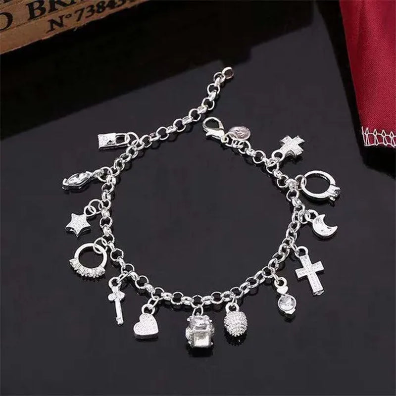 Jewelry Bracelet Charm 925 Sterling Silver Crystal Star Chain Bracelet Unique Cross Pendant Bracelets Women Fashion Jewelry Accessories Gifts