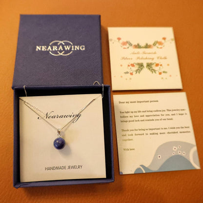 Adjustable 925 Sterling Silver Plated with 18K White Gold Lapis Lazuli Necklace for Women - Handmade Crystal Pendant Jewelry | December Birthstone(Lapis-Lazuli)