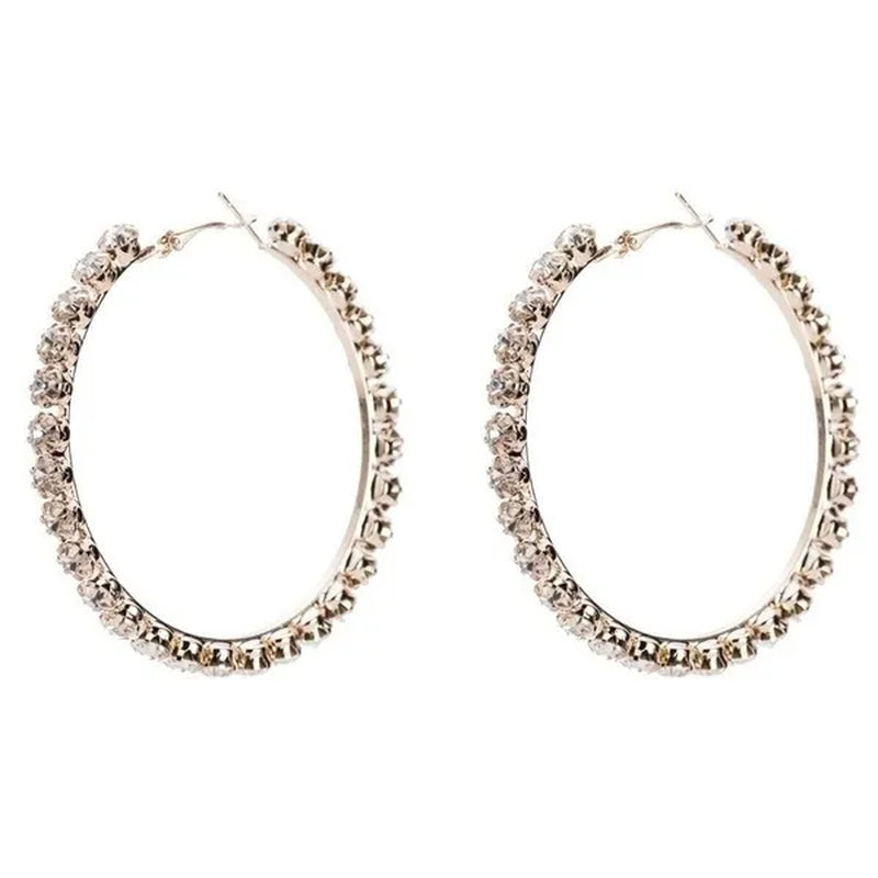 Trendy Big Circle Gold Silver Hoop Earrings Women's Fashion Rhinestone Diamond Round Earrings Party Jewelry