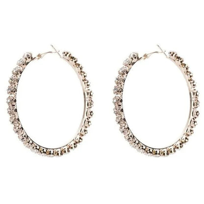 Trendy Big Circle Gold Silver Hoop Earrings Women's Fashion Rhinestone Diamond Round Earrings Party Jewelry