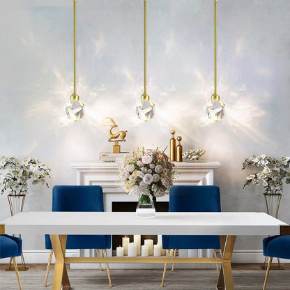 Gold Crystal Pendant Light Small Hanging Pendant Light Fixtures 8W LED Light 3 Color Temperature Adjustable 3000K-5000K-4000K Mini Single Modern Chandelier for Kitchen Island Bathroom