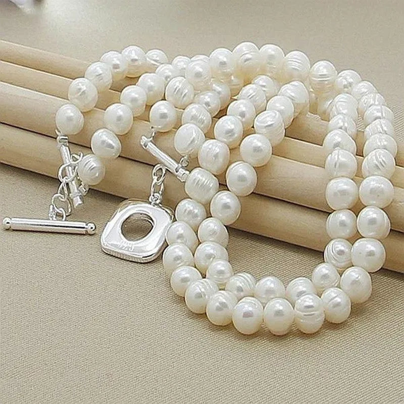 Luxury New Fashion 925 Sterling Silver Round Natural Freshwater Pearl Necklace for Women's Wedding Refined