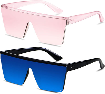 Square Oversized Sunglasses for Women Men Big Flat Top Fashion Shield Large UV Protection Rimless Shades