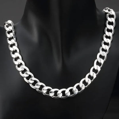 2PCS (Bracelet + Necklace) 925 Sterling Silver Smooth Flat Sideways Chain Necklace Fashion Luxury Exaggerated 16"-30" Fashion Exquisite Jewelry Sets for Women and Men