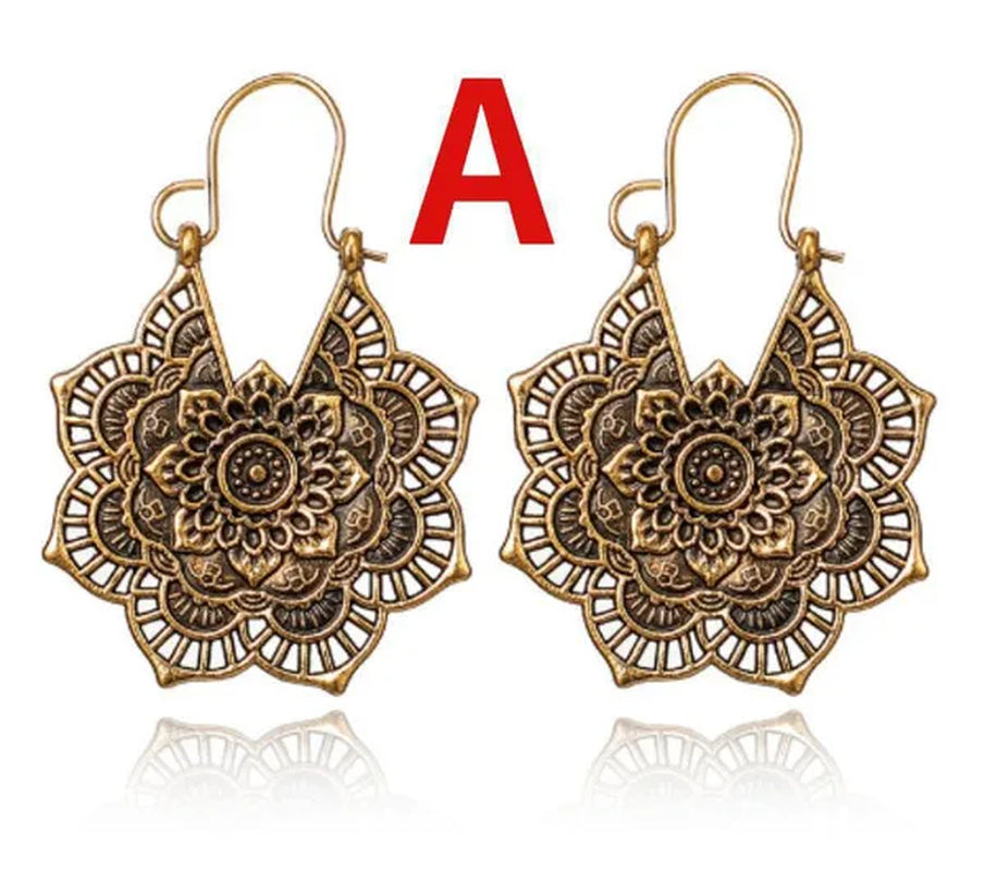 2023 new vintage fashion ladies bohemian 925 silver petal heart-shaped metal totem earrings earrings large hoop earrings glamorous bridal wedding engagement earrings anniversary birthday party gift jewelry 1 pair