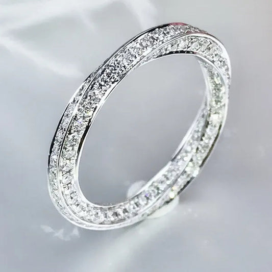 Fashion Stacking Jewelry for Women Rings Exquisite 925 Sterling Silver Ring White Sapphire Diamond Wedding Band Elegant Bride Proposal Engagement Party Accessories Anniversary Gift